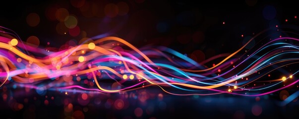 Poster - Colorful, flowing light trails create a dynamic, abstract design against a dark background, evoking energy and motion.