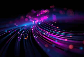 Poster - A vibrant abstract composition featuring flowing lines and glowing particles in shades of purple, blue, and orange against a dark background.