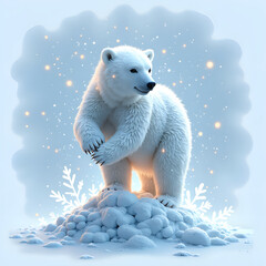 Wall Mural - a majestic polar bear against a winter wonderland with glowing elements and snowfall, digital art of