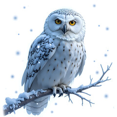 Wall Mural - Majestic snowy owl perched in a serene winter wonderland with gentle snowfall, digital art of wildlife portrait concept.