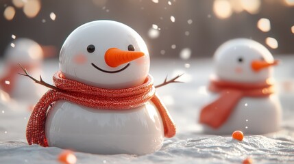 Poster - Cheerful snowman with a bright orange carrot nose