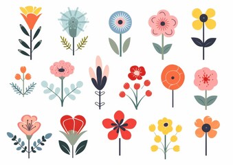 Aufkleber - Collection of stylized floral designs in various colors