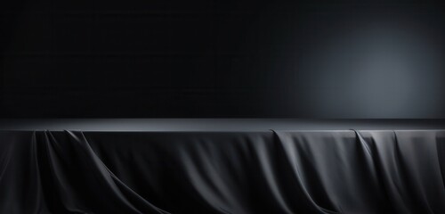 Poster - Dark Draped Fabric On A Sleek Black Tabletop