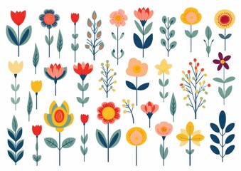 Aufkleber - Collection of stylized floral illustrations in vibrant colors