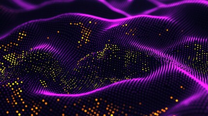 Poster - Abstract digital landscape with vibrant purple and yellow dots creating a wave-like texture.