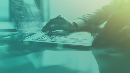 Leinwandbilder - A close-up of a hand typing on a laptop, emphasizing technology and productivity.