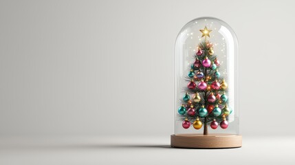 Wall Mural - Colorful Christmas tree under glass dome