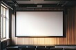 © Tasnim - Empty modern cinema hall with wooden panel walls and screen