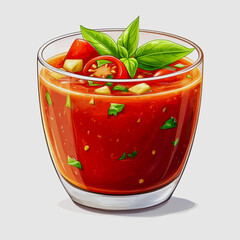 Wall Mural - Fresh and Flavorful Tomato Salsa in a Glass Bowl Garnished with Basil and Cherry Tomatoes, Perfect for Summer Entertaining and Culinary Inspiration