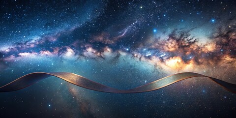 Wall Mural - a shimmering, abstract ribbon gracefully curves through a celestial expanse, adorned with countless 