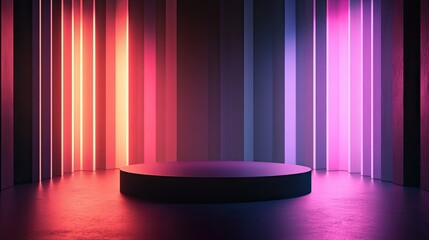 Poster - Round podium in a subtle gradient light beam, centered on an abstract dark background