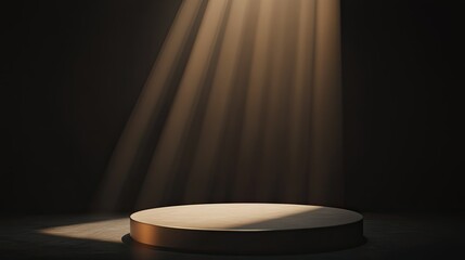 Poster - Round podium in a subtle gradient light beam, centered on an abstract dark background