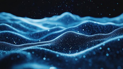 Aufkleber - Abstract representation of waves with glowing particles in a dark environment.
