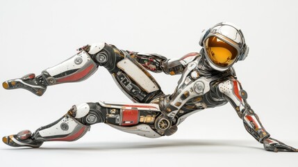 Fototapete - A futuristic robotic astronaut in a dynamic pose, showcasing advanced design and technology.
