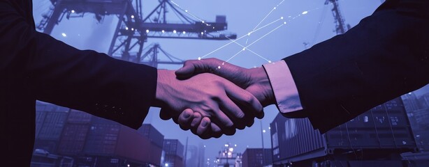 Poster - A handshake symbolizing partnership in a shipping or logistics setting.