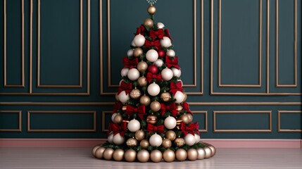 Wall Mural - Elegant Christmas tree adorned with ornaments and bows.