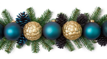 Wall Mural - Festive arrangement of Christmas ornaments and pine.