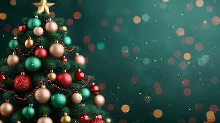 Wall Mural - Festive Christmas tree with colorful ornaments.