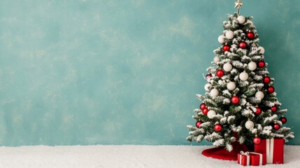 Wall Mural - Festive Christmas tree with decorations and gifts.
