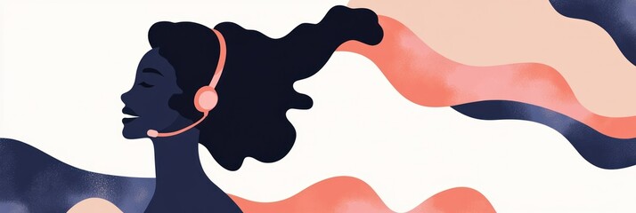 Poster - A silhouette of a woman with a headset, symbolizing communication and technology.