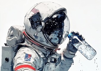 Poster - Astronaut drinking water in space, showcasing hydration in a zero-gravity environment.