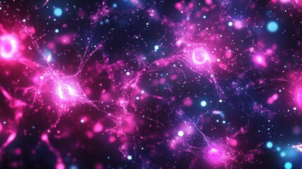 Poster - Abstract representation of neural connections with vibrant colors and glowing particles.