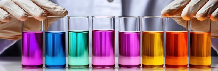 Aufkleber - Test tubes filled with colorful liquids in a laboratory setting.