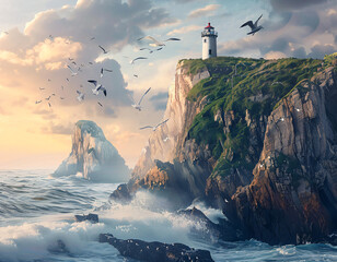 Wall Mural - Lighthouse on Cliffs