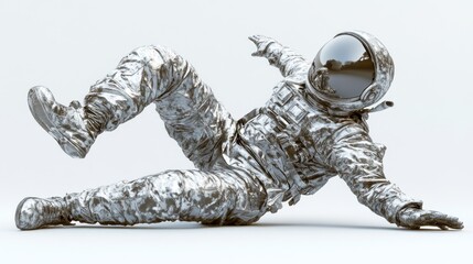 Aufkleber - A metallic astronaut figure appears to be falling, showcasing a futuristic design.