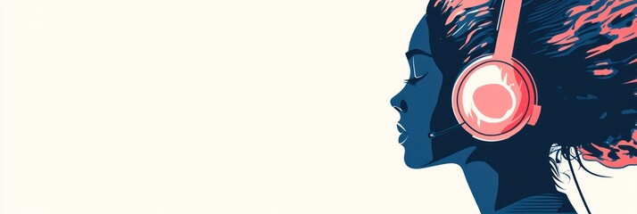 Poster - A stylized profile of a woman wearing headphones, emphasizing music and relaxation.