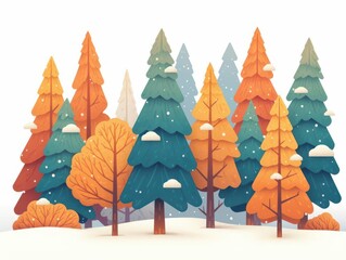 Winter wallpaper concept. A vibrant, colorful forest scene featuring a variety of trees in autumn hues, ideal for nature-inspired projects.