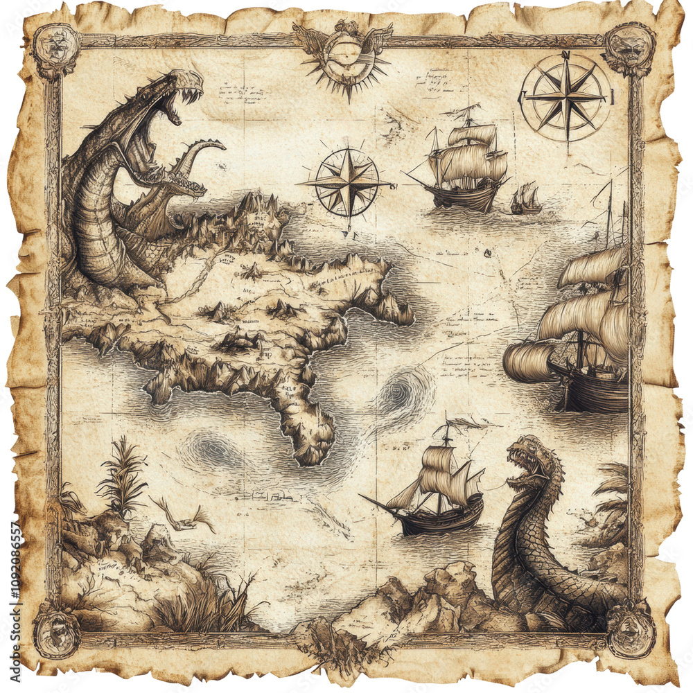 Vintage Treasure Map Old Texture l Pirate Map Torn Paper Design ...