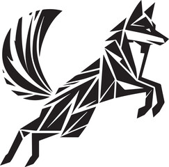 A geometric fox silhouette in a leaping motion dynamic lines