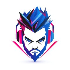Wall Mural - A stylized graphic of a bearded man with headphones, representing gaming culture.