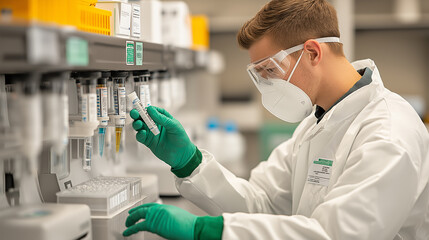 Aufkleber - researcher in high tech laboratory conducts experiments with precision