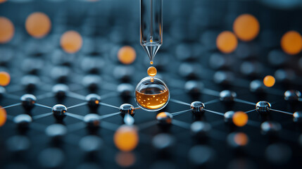 Poster - Droplet of liquid on molecular grid, showcasing quantum interactions
