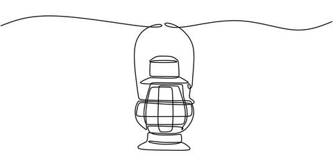 Wall Mural - Continuous Line Drawing of an Oil Lantern with a Handle and Glass. Symbolizing Traditional Lighting and Vintage Charm in a Minimalist Style.