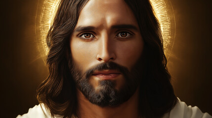 Wall Mural - Portrait of jesus christ with golden halo: divine light and hope