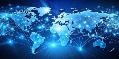 Global Network Connection with Glowing Lines and Points, Global Network, Networking