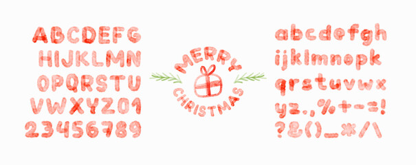Poster - Christmas Watercolor alphabet, including letters, numbers. Xmas paint fonts. Vector illustration