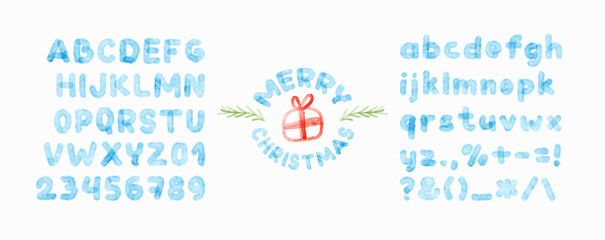 Poster - Christmas Watercolor alphabet, including letters, numbers. Xmas paint fonts. Vector illustration