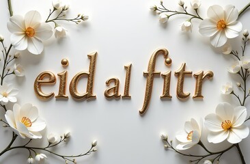 Aufkleber - A gold embossed sign with red flowers and gold letters that say Eid al-Fitr