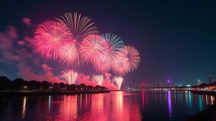 Aufkleber - A beautiful night sky with fireworks lighting up the sky