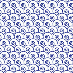 Poster - Blue wave Japanese style. Abstract blue wave line pattern background.