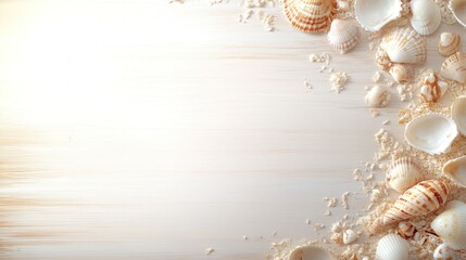 Poster - A serene arrangement of various seashells on a light background, evoking a beachy vibe.