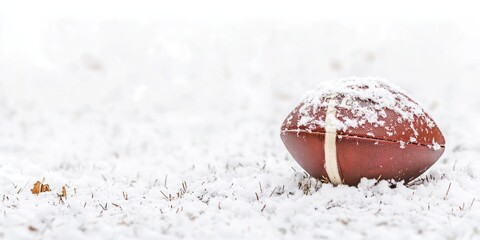 Poster - A snow-covered football resting on a snowy field, evoking winter sports imagery.