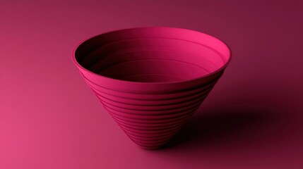 Poster - A vibrant pink conical bowl with concentric grooves, showcasing modern design aesthetics.