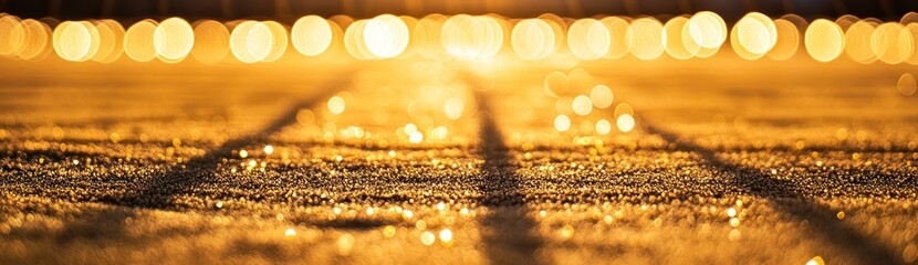 Aufkleber - A close-up view of a textured surface illuminated by warm, glowing lights in the background.