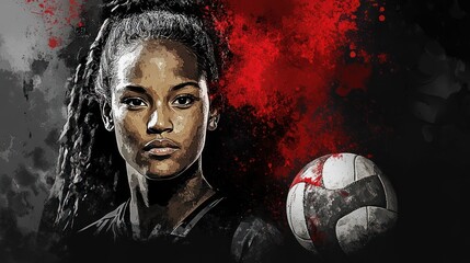 Aufkleber - A female volleyball player with a ball, set against a dynamic, artistic background.