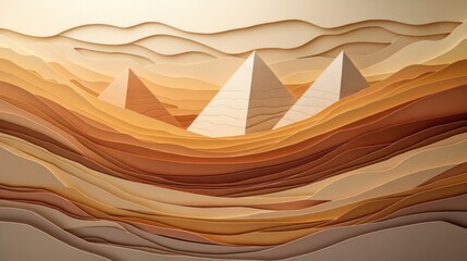 Aufkleber - Abstract depiction of pyramids in a desert landscape with layered textures.